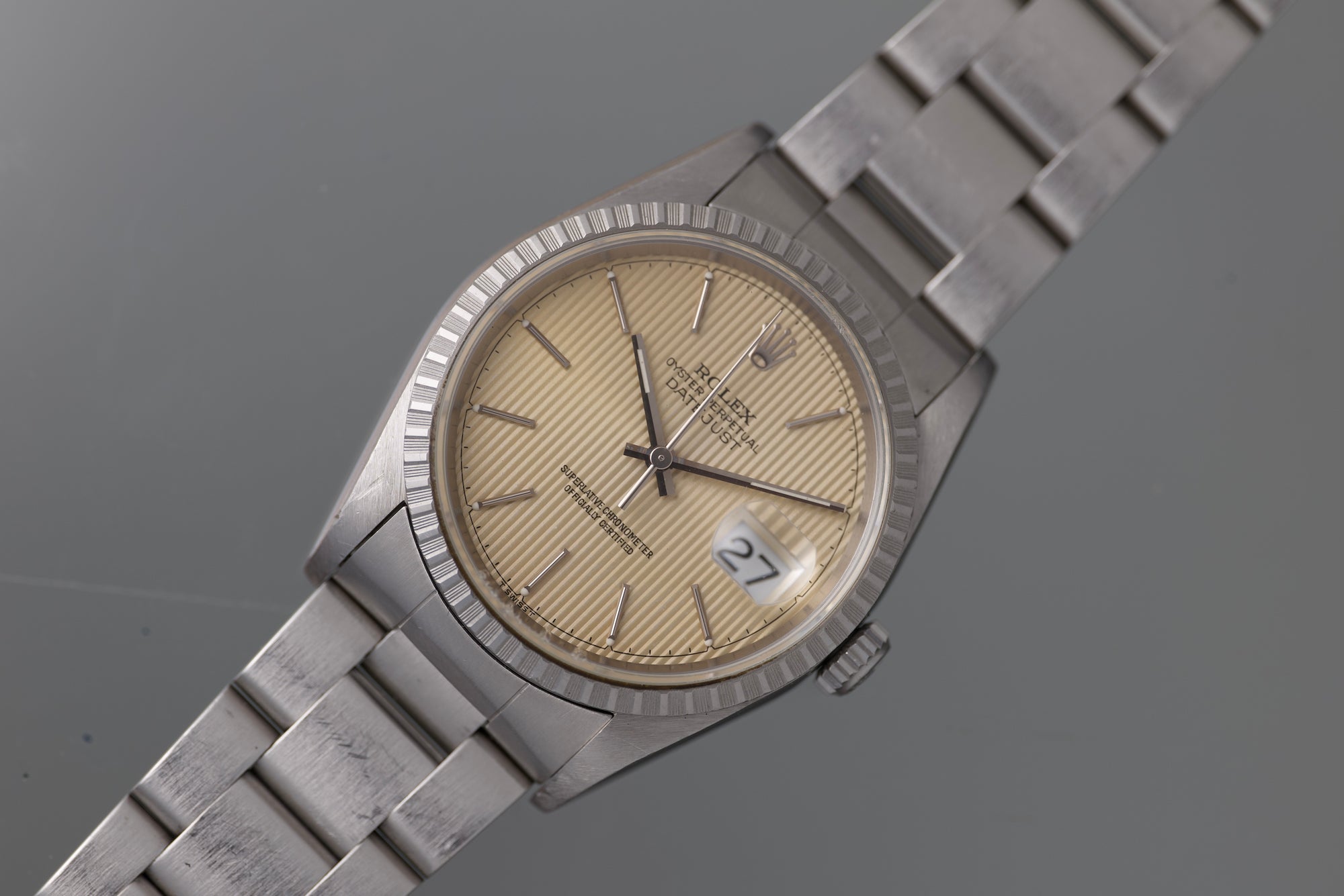 Rolex Datejust 16220 Tropical Cream Tapestry Dial complete set.