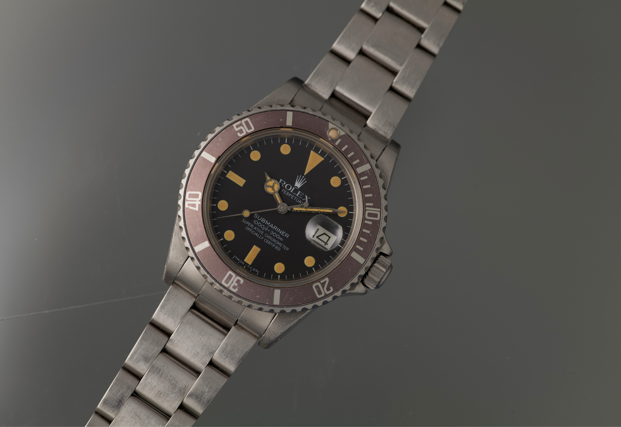 1982 Rolex Transitional Submariner super pumpkin patina vs matte brown bezel