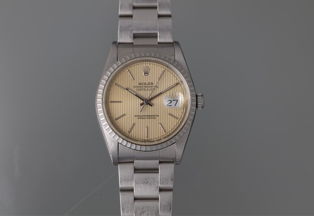Rolex Datejust 16220 Tropical Cream Tapestry Dial complete set.
